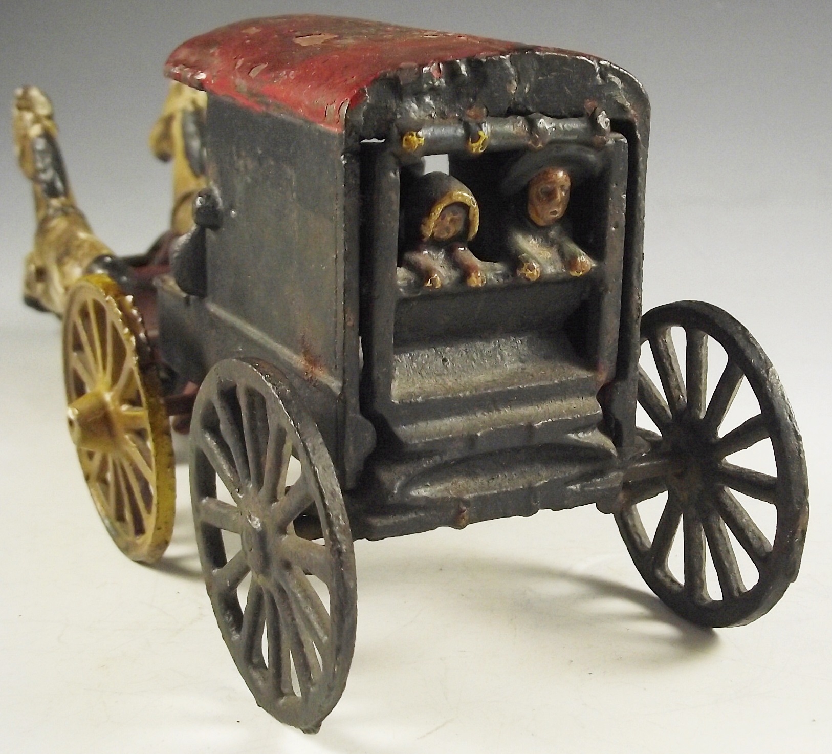 Antique Painted Cast Iron Amish Horse and Carriage