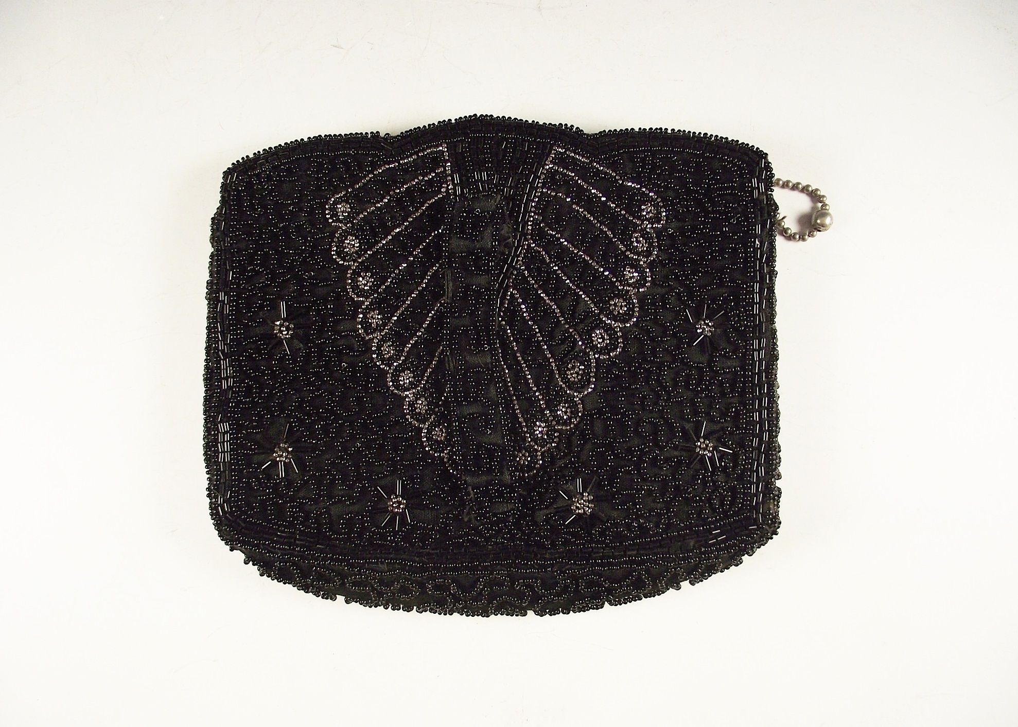 Antique Black Beaded Clutch Purse