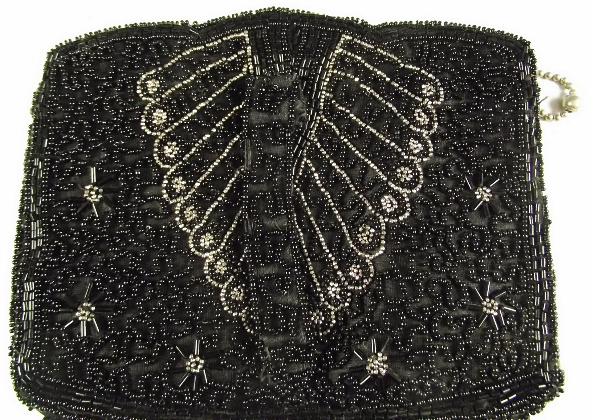 Antique Black Beaded Clutch Purse