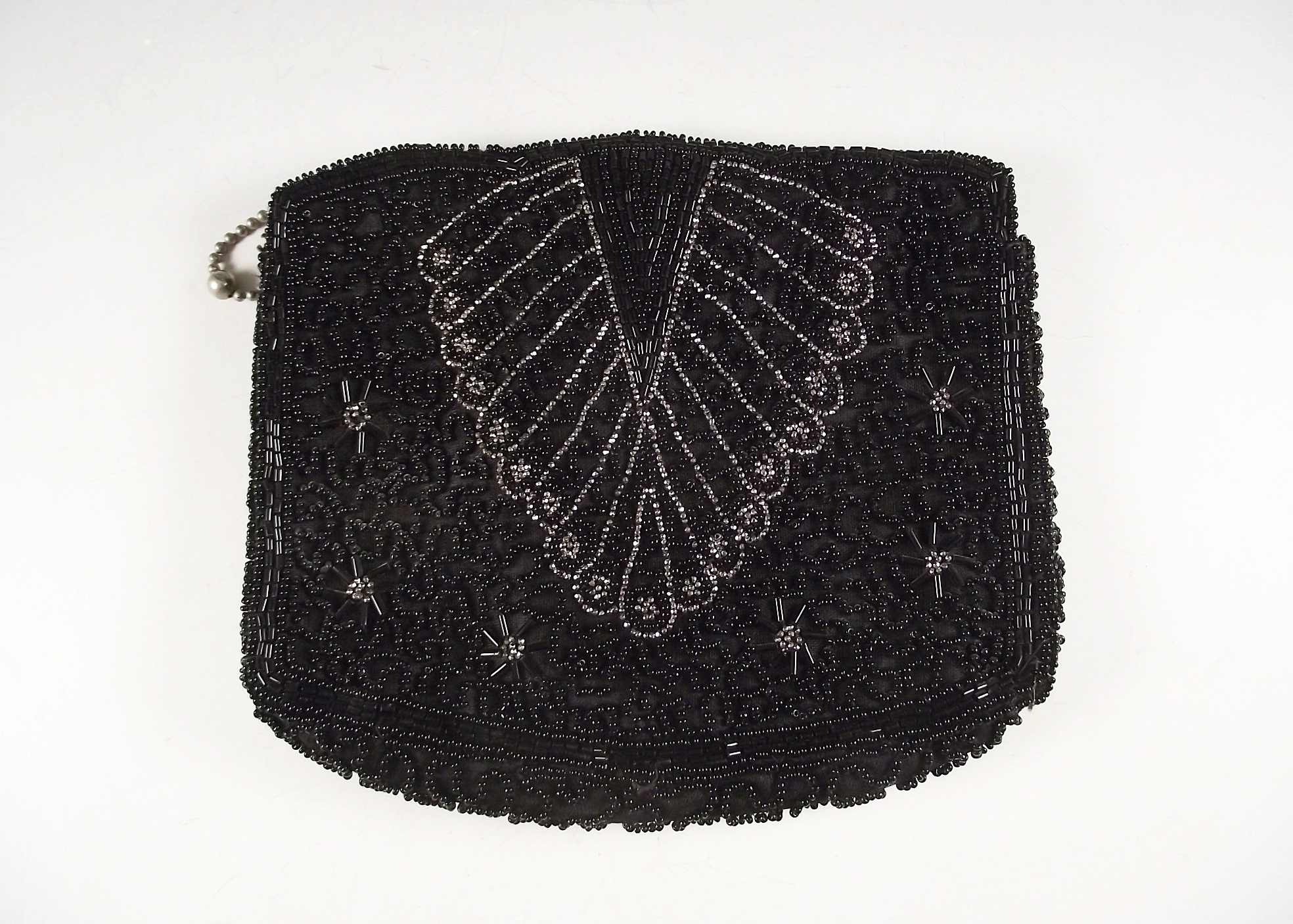 Antique Black Beaded Clutch Purse