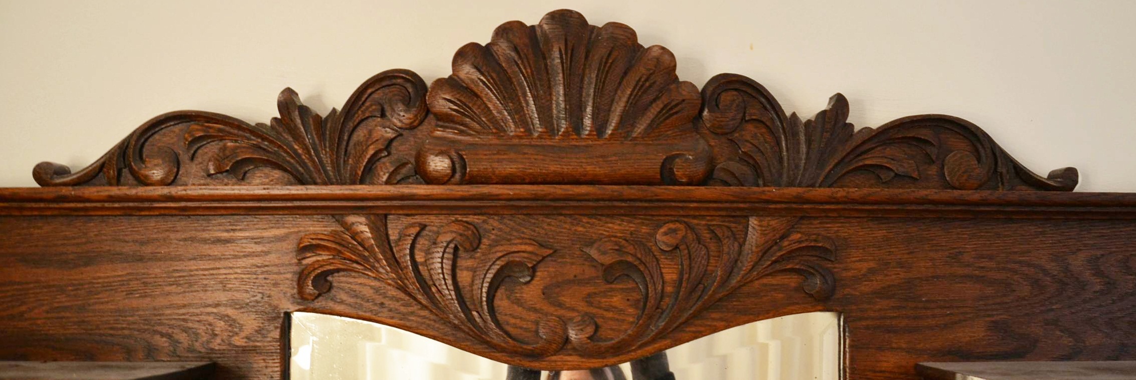 Oak Mirror Flanked by Cabinets