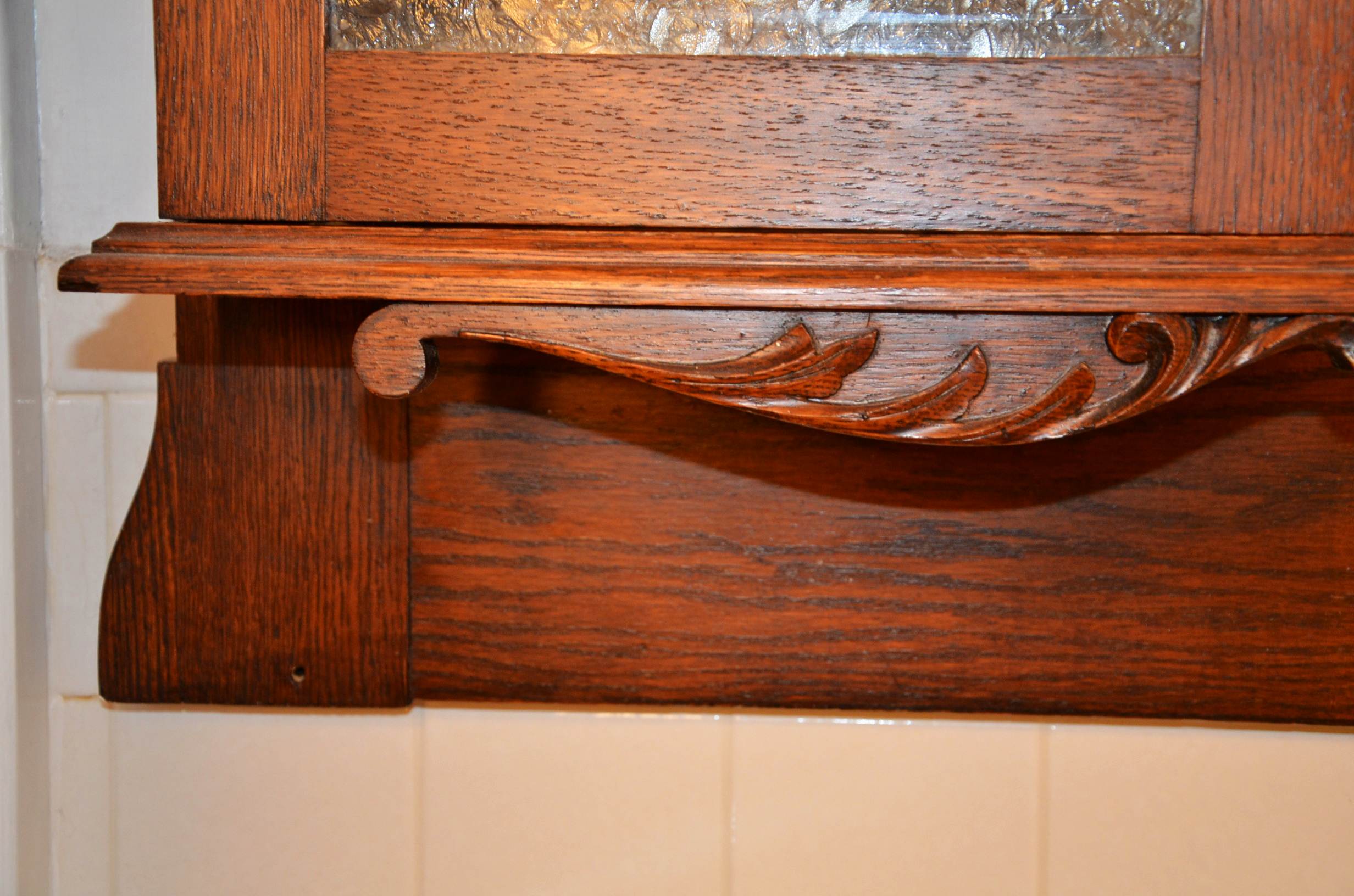 Oak Mirror Flanked by Cabinets
