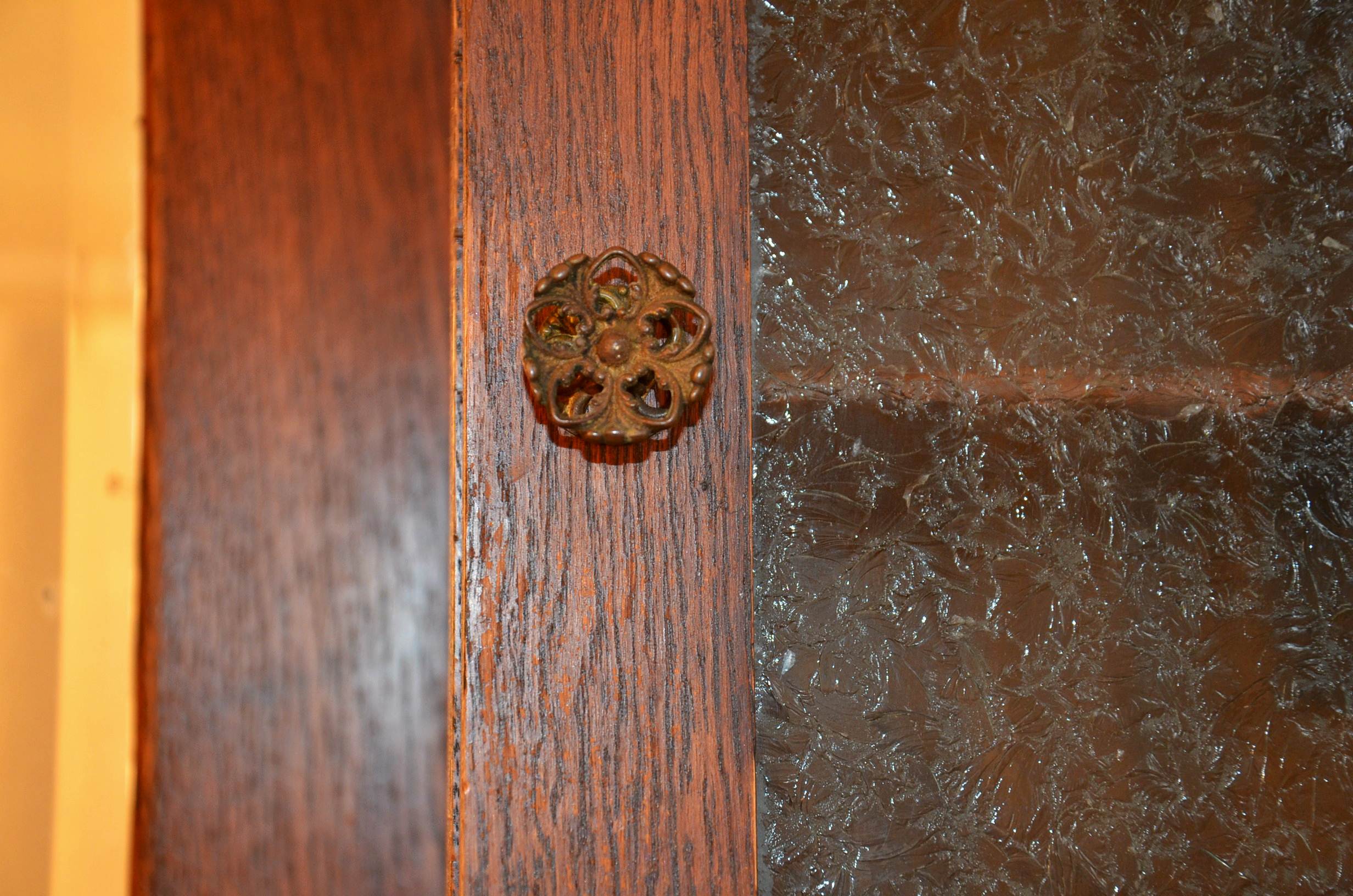 Oak Mirror Flanked by Cabinets