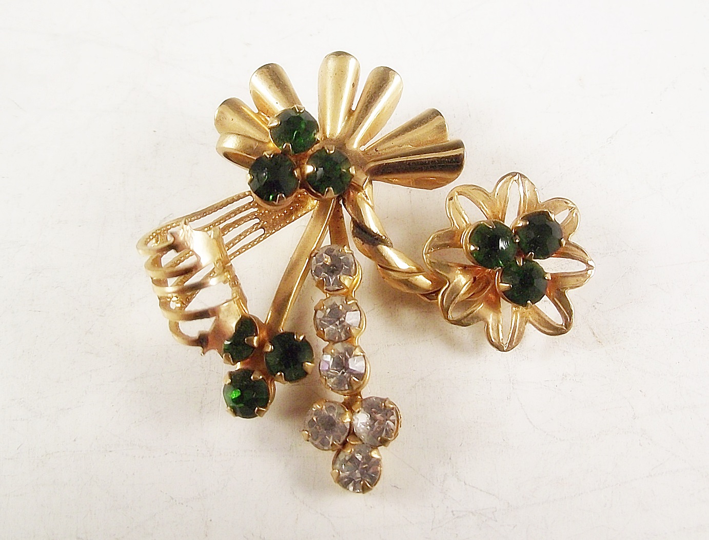 Vintage Rhinestone Brooch and Earrings Set