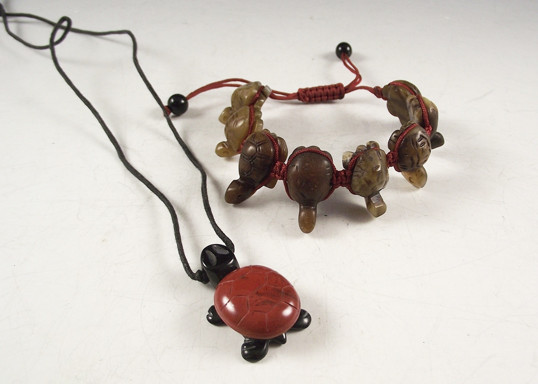 Carved Natural Stone Turtle Necklace and Bracelet
