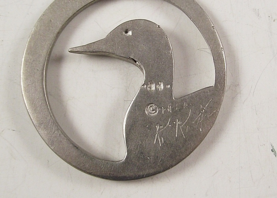 Signed Ken Kantro Pewter Loon Demi Parure 