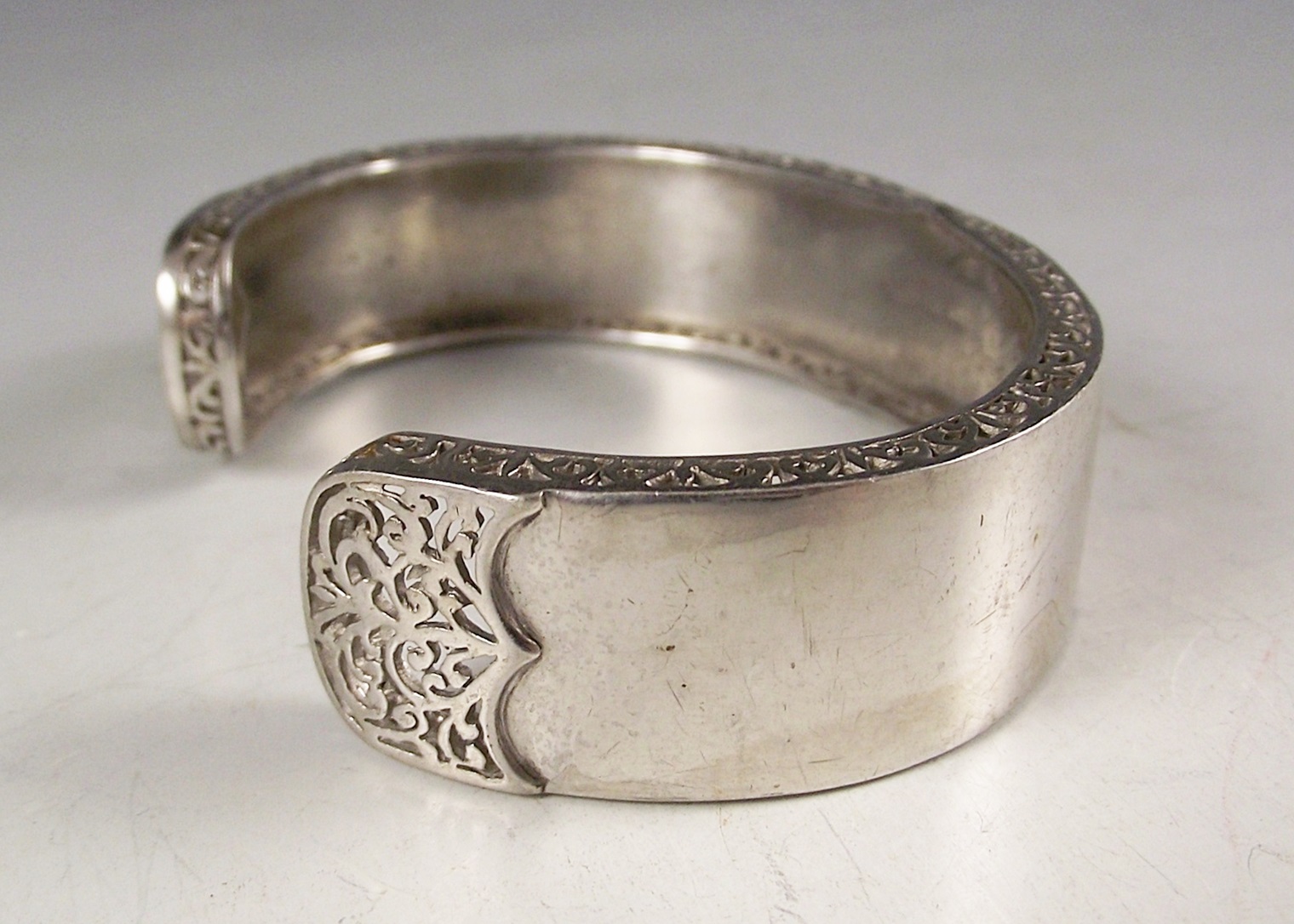 Sterling Silver Cuff Bracelet and Earrings with Open Work Accents