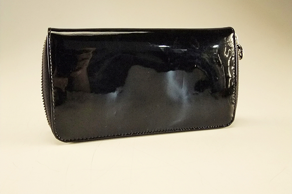 Tory Burch Black Patent Leather Clutch with Cut Out Logo Medallion 