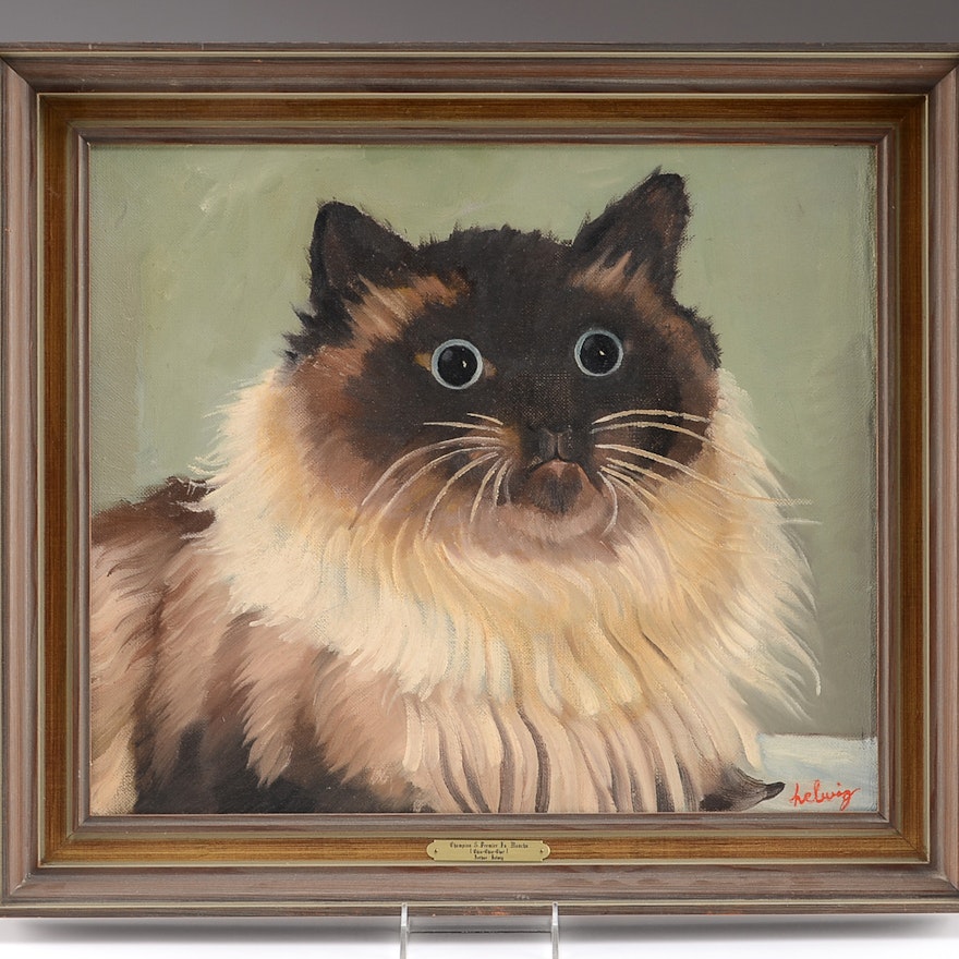 Arthur Helwig Champion Cat Oil Painting