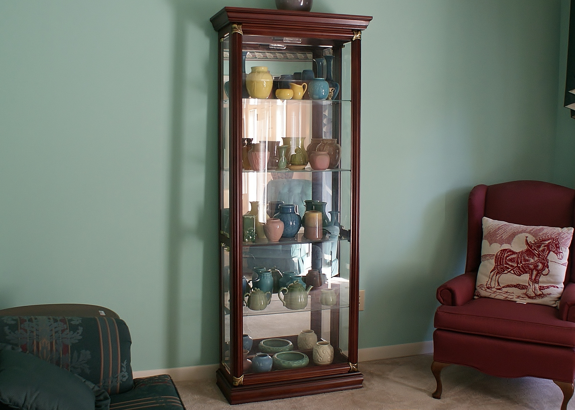 Mahogany Stain Wood & Glass Lighted Display Cabinet