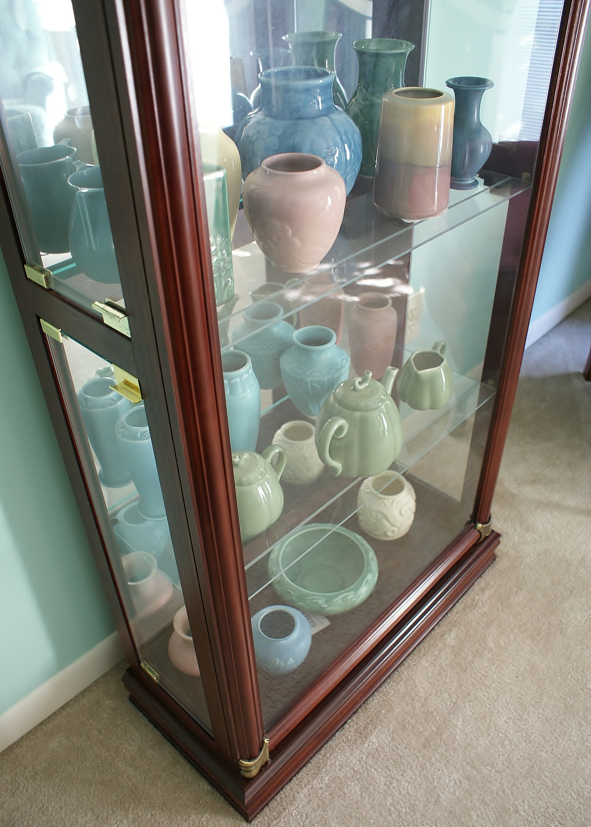 Mahogany Stain Wood & Glass Lighted Display Cabinet