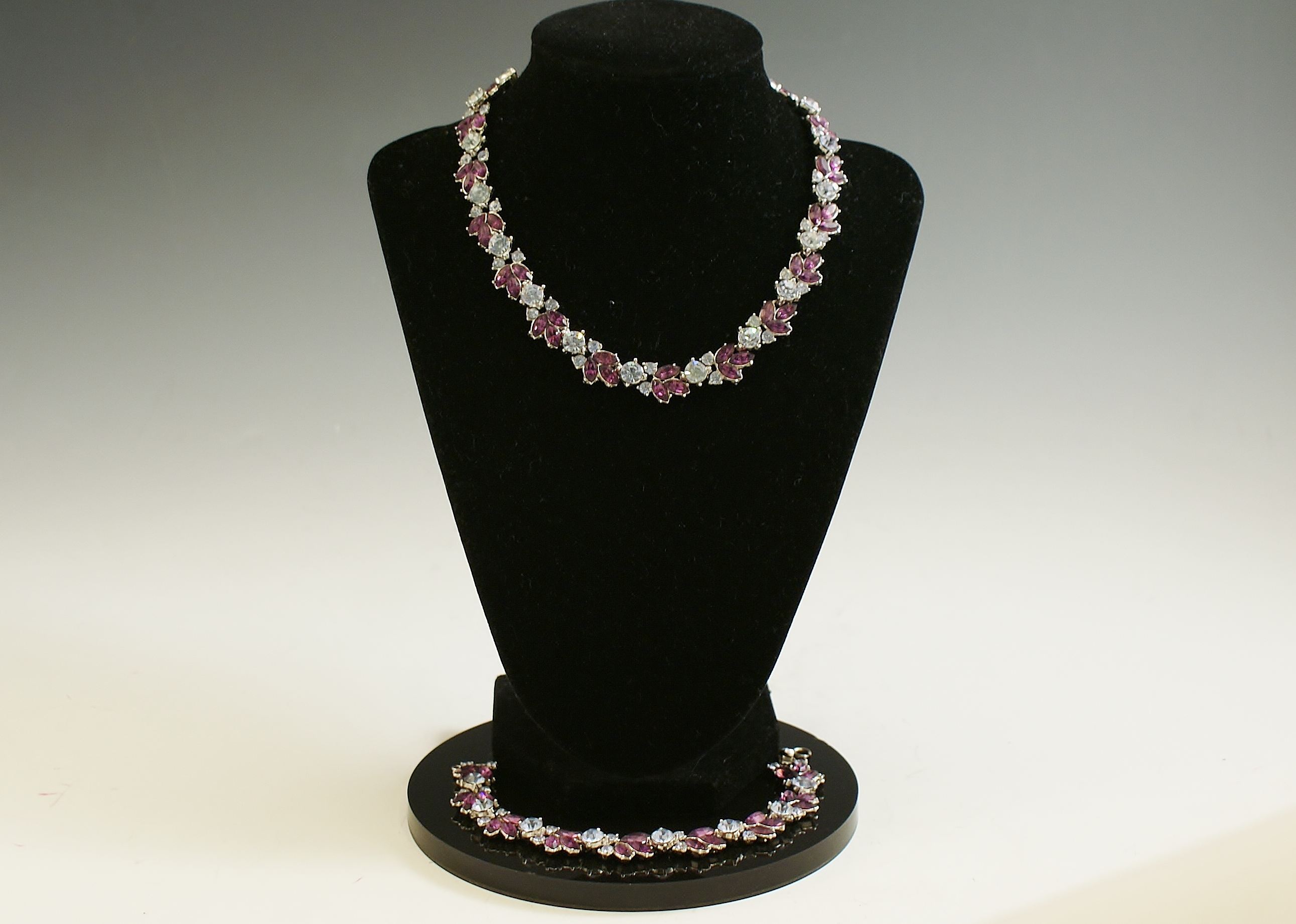 1950's Trifari Ice Blue Rhinestone Necklace & Bracelet Set