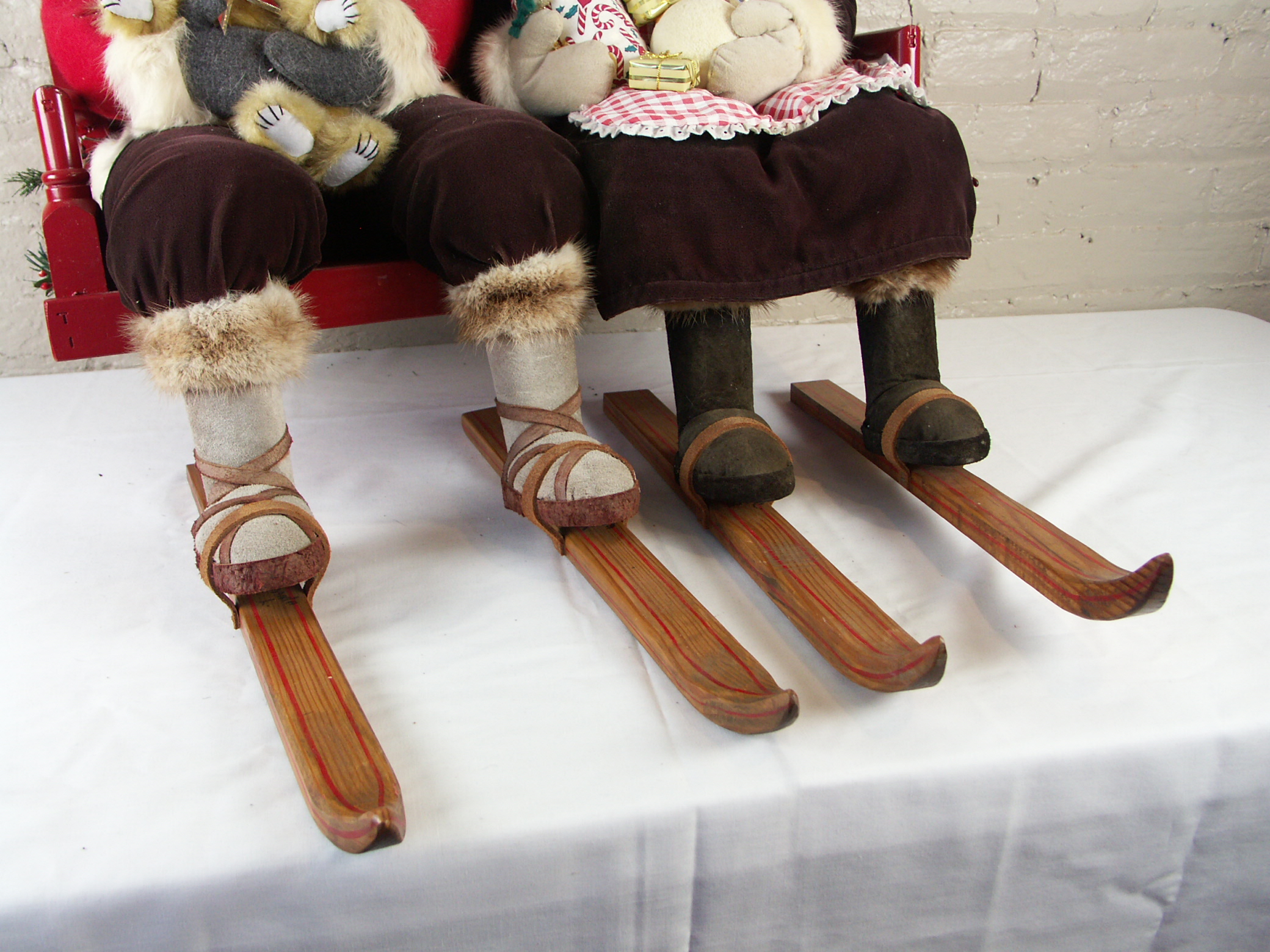 Original Brian Kidwell "The Toymaker" Santa and Mrs. Claus Ski Patrol Sculpture