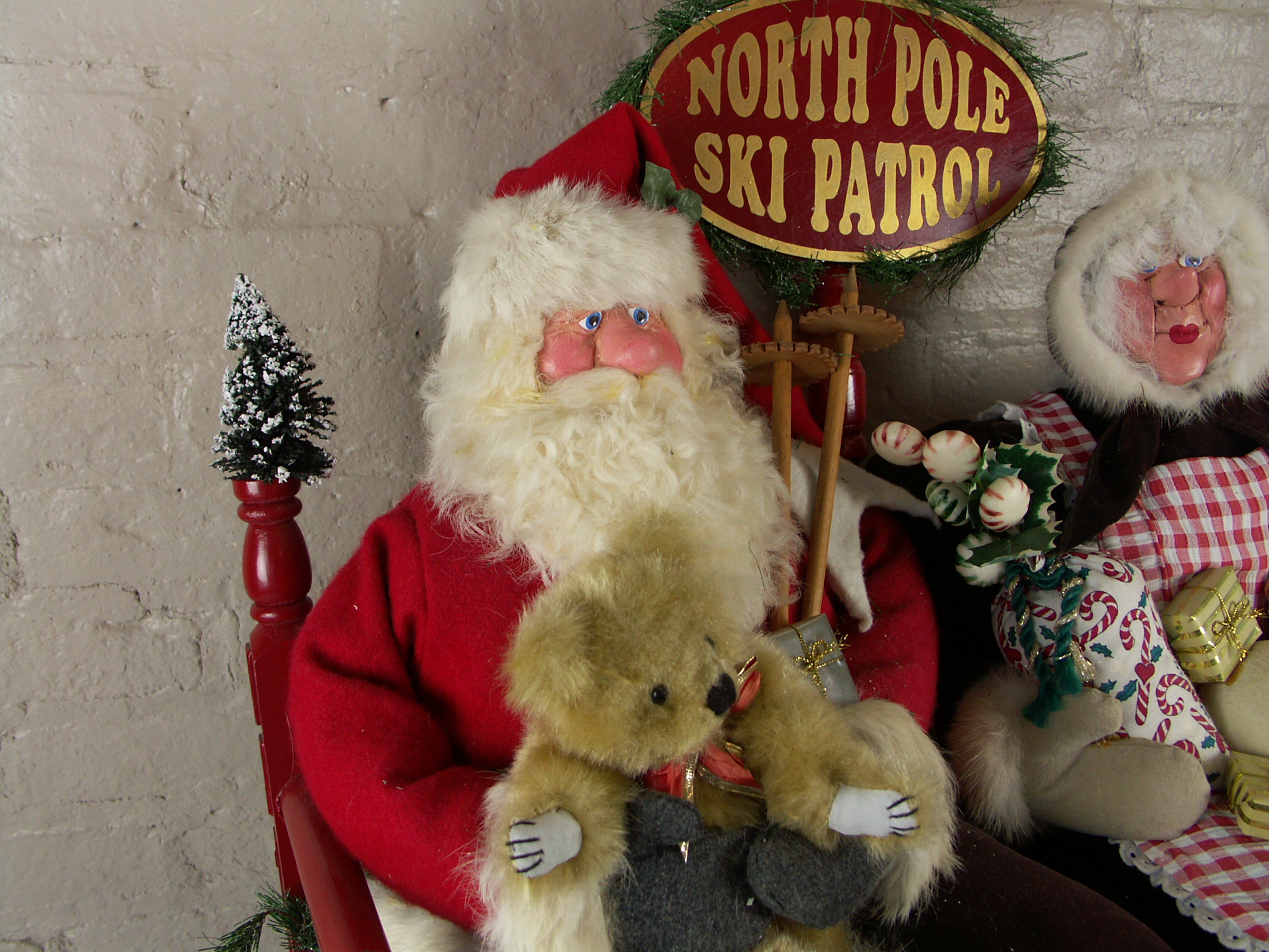 Original Brian Kidwell "The Toymaker" Santa and Mrs. Claus Ski Patrol Sculpture