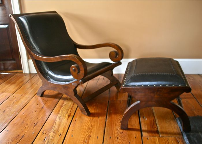 Campeche Style Leather Lounge Chair and Ottoman