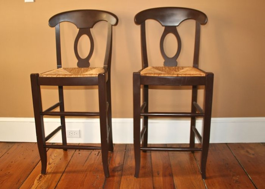 Pottery Barn French Country Style Rush Seat Bar Stools