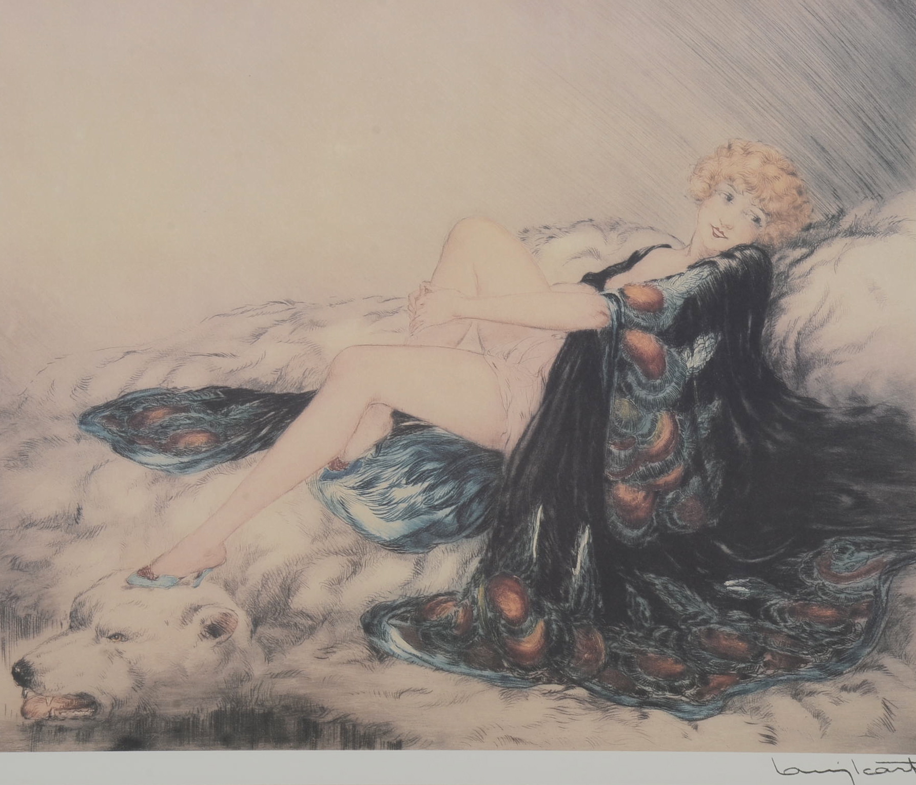 Provocative Framed Lithograph of Louis Icart Etching