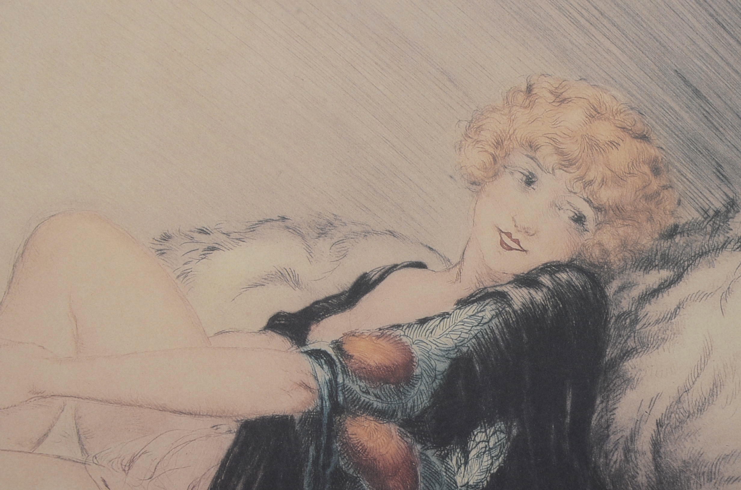 Provocative Framed Lithograph of Louis Icart Etching