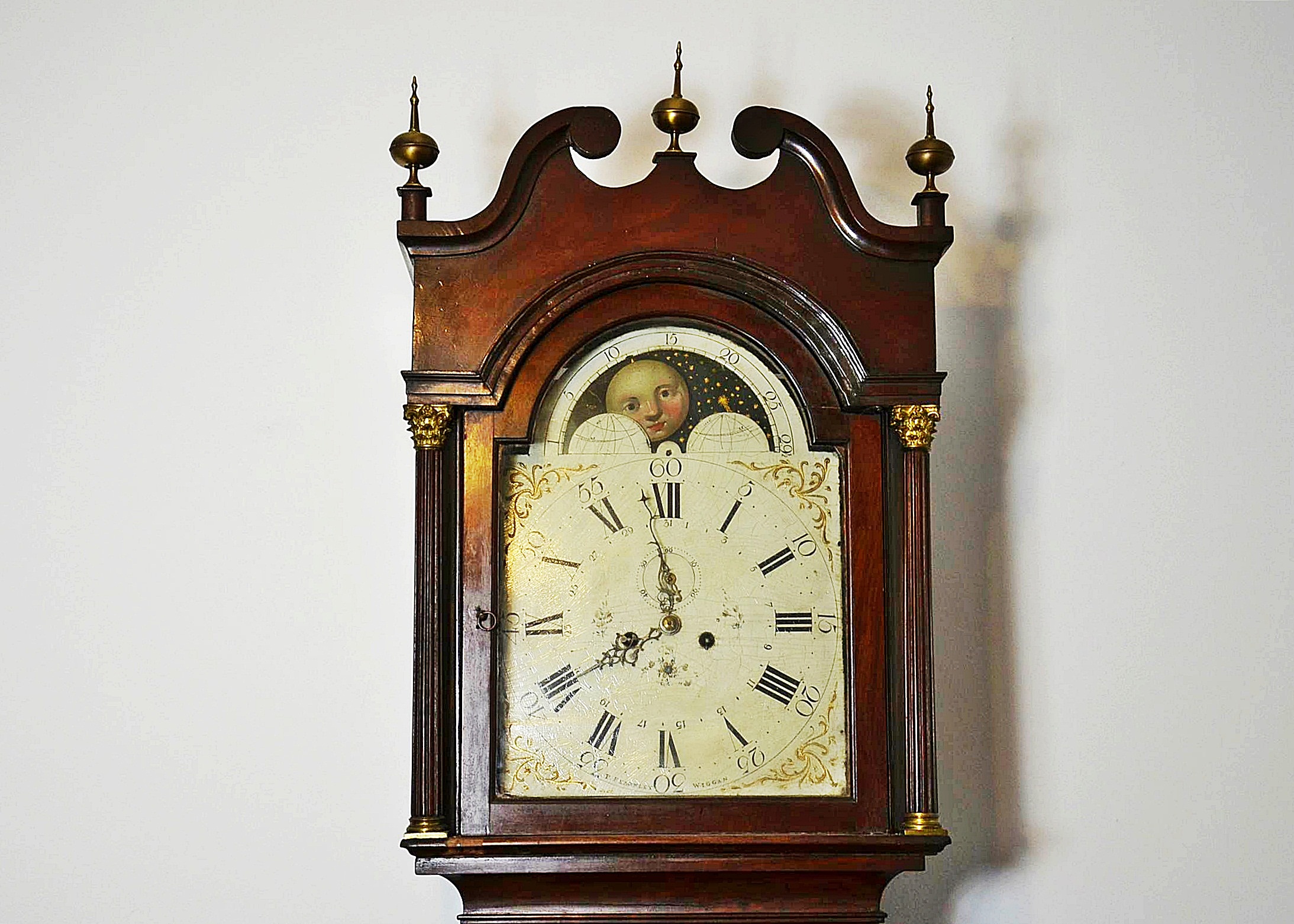 Circa early 1800s P. Fearnley Wigan England Long Case Mahogany Clock