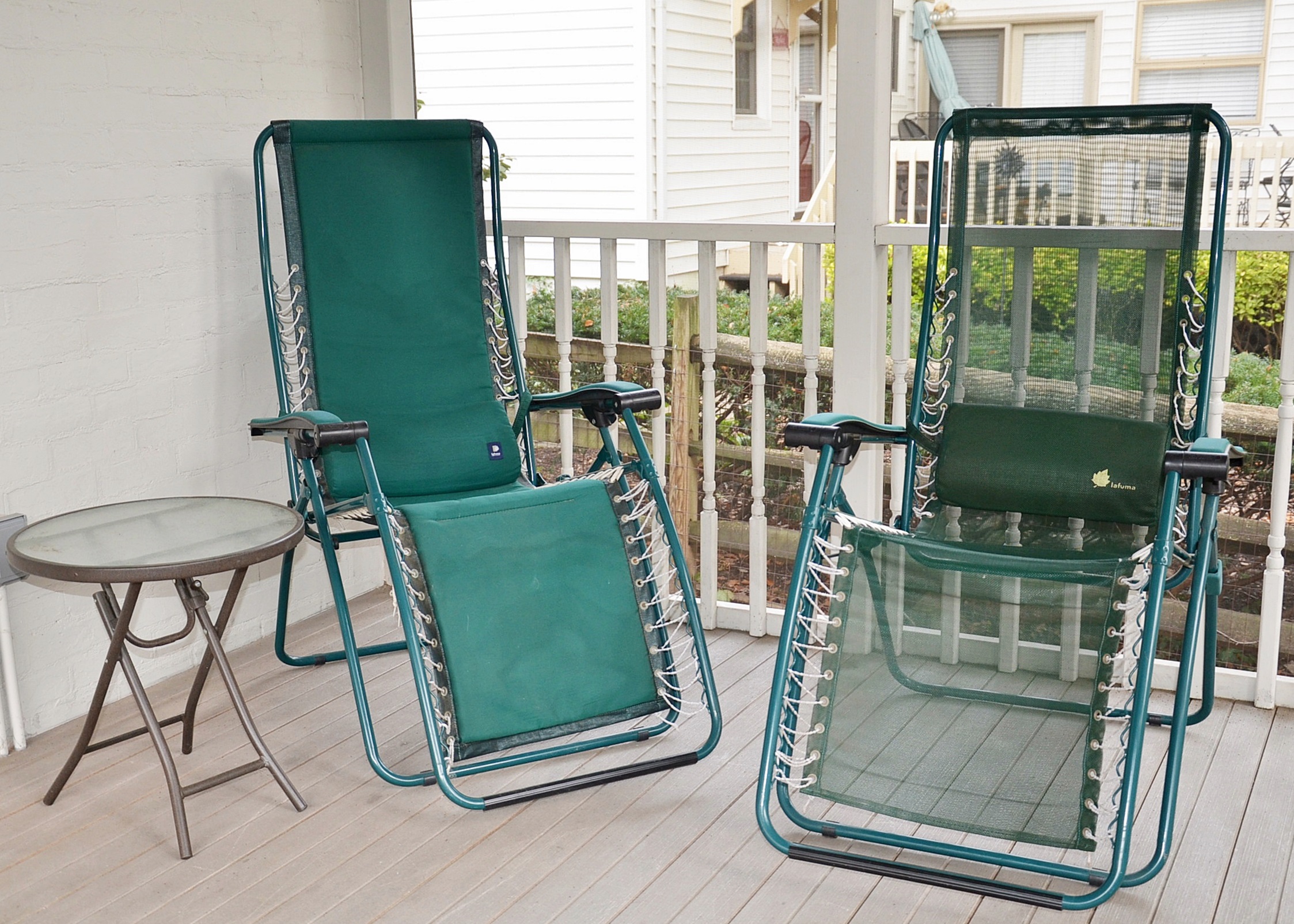 Two Lafuma France Patio Chairs and Table