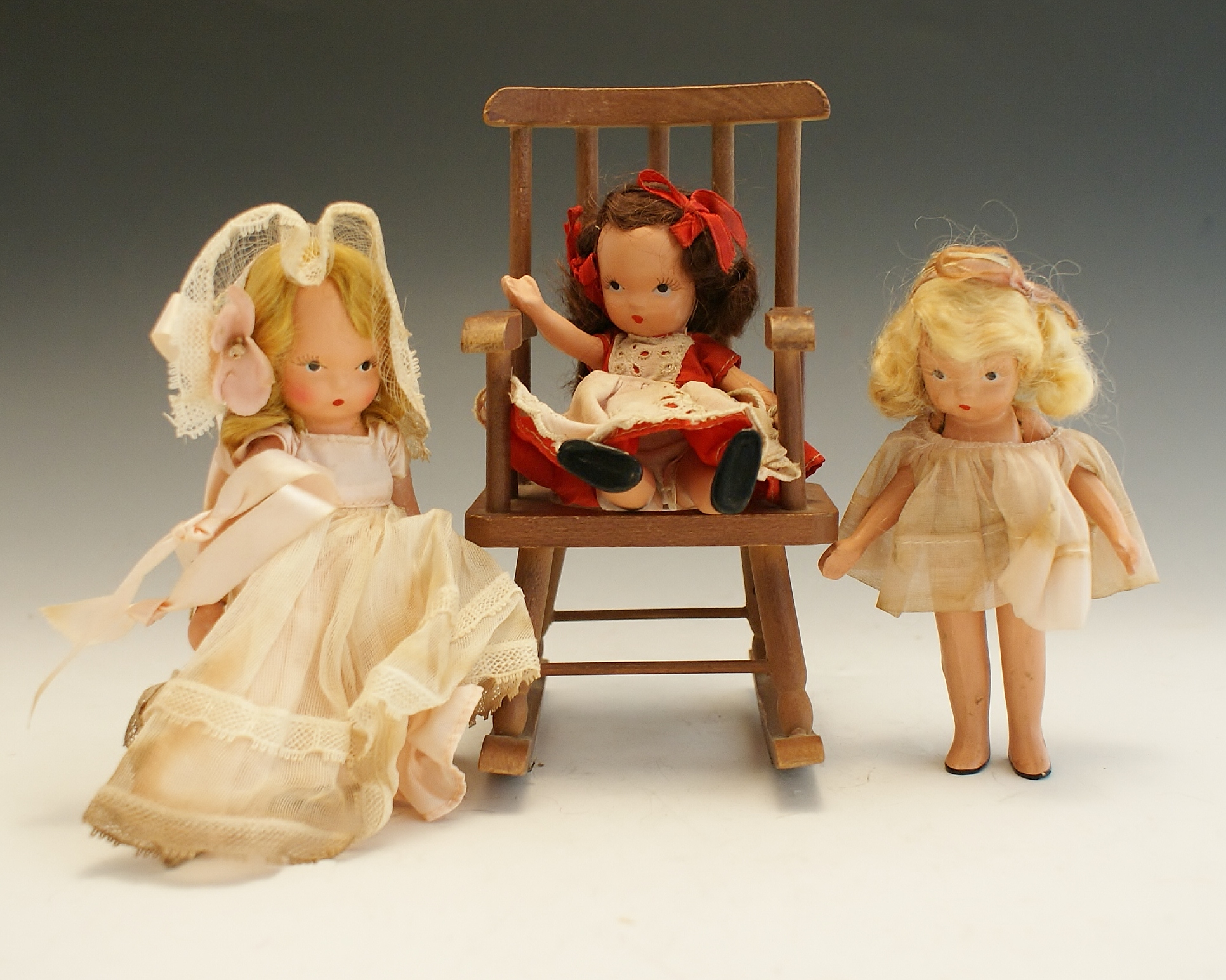 Nine Vintage 1940's Bisque Nancy Ann Storybook Dolls