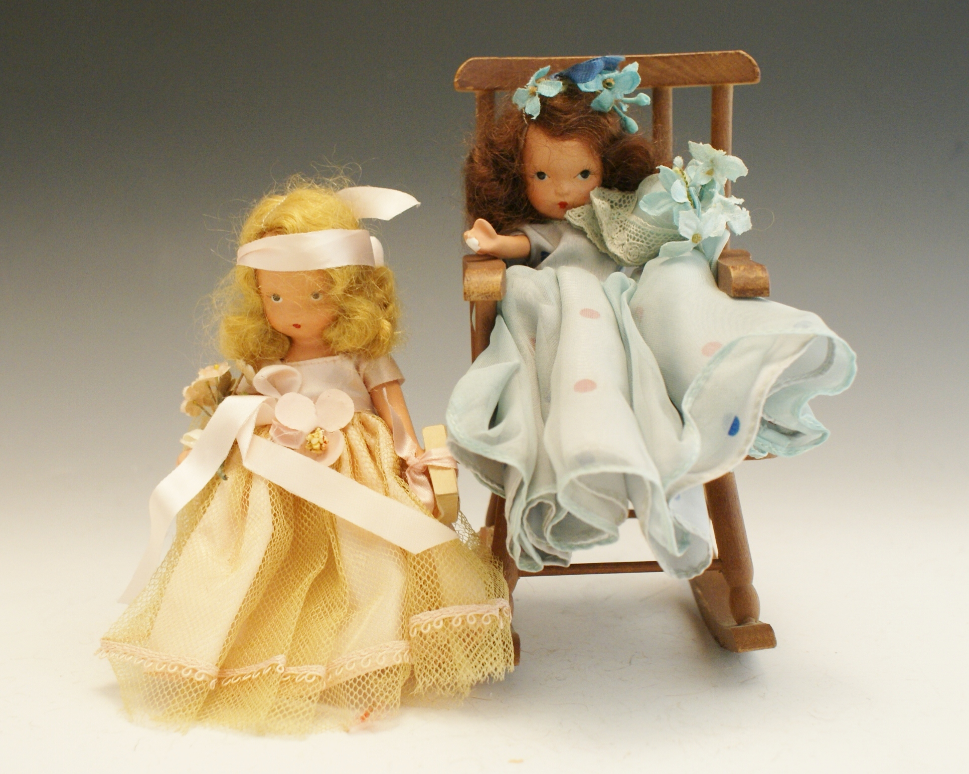 Nine Vintage 1940's Bisque Nancy Ann Storybook Dolls