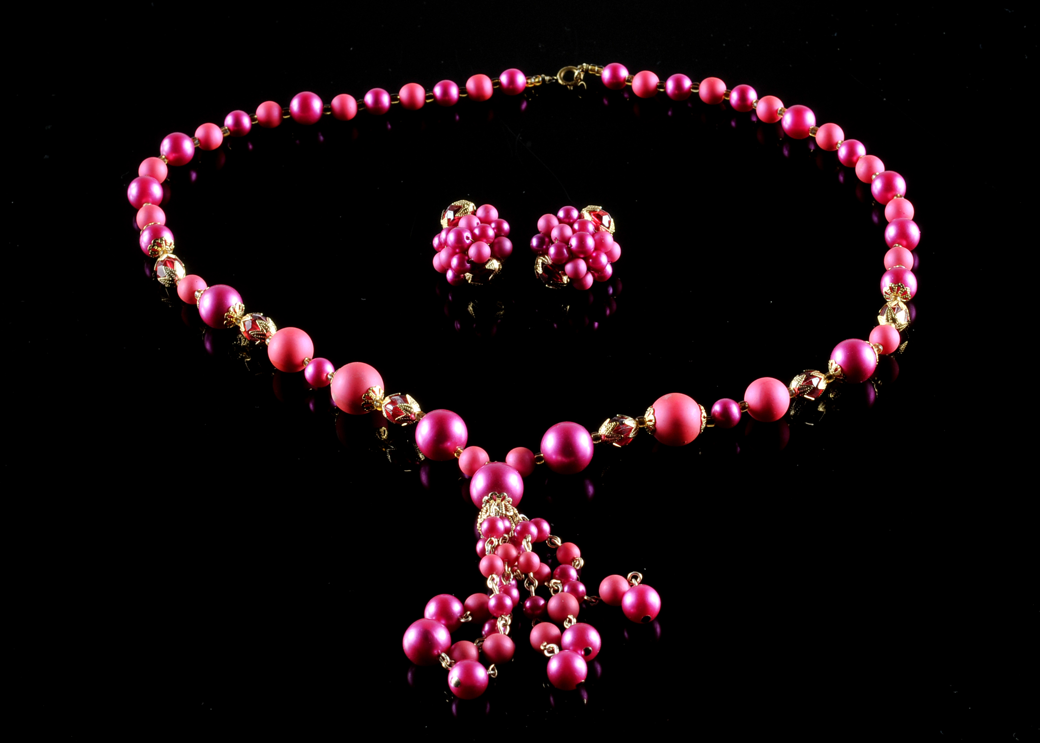 1950's Vintage Beaded Tassel Necklace and Earring Set