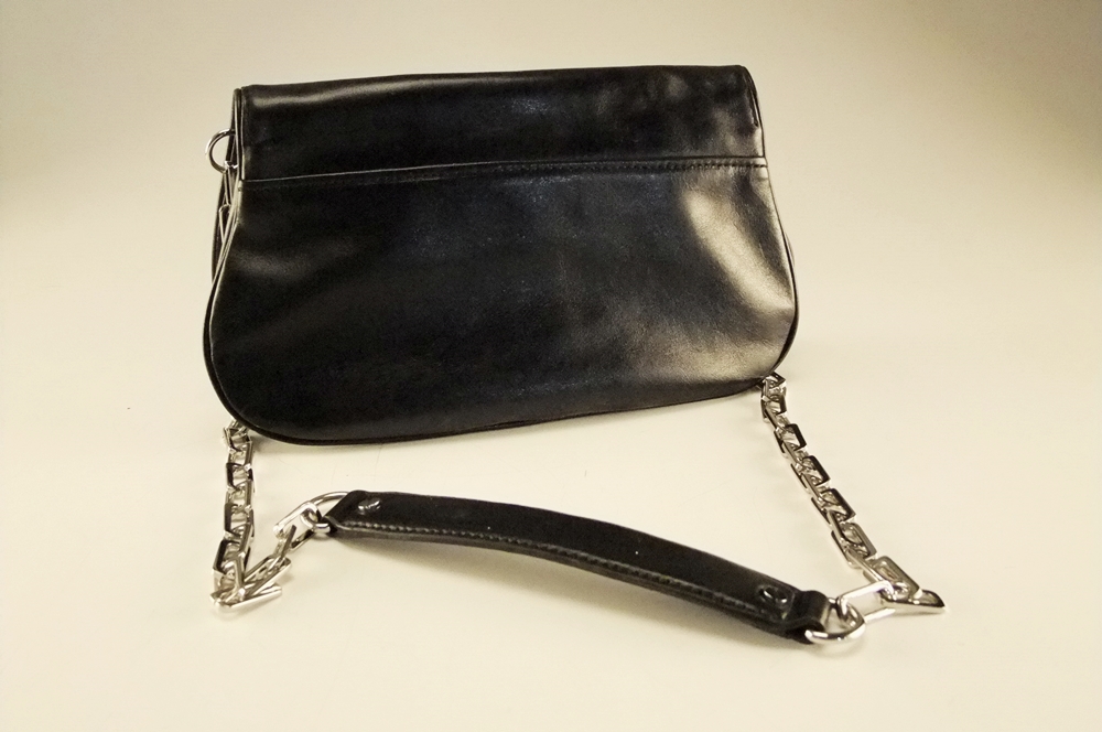 Tory Burch Black Leather Clutch/ Shoulderbag with Silvertone Openwork Logo