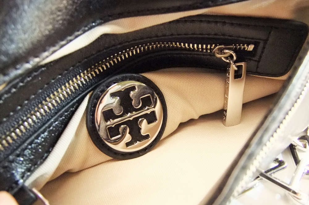 Tory Burch Black Leather Clutch/ Shoulderbag with Silvertone Openwork Logo