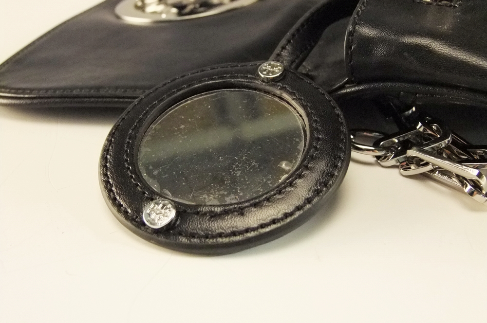 Tory Burch Black Leather Clutch/ Shoulderbag with Silvertone Openwork Logo