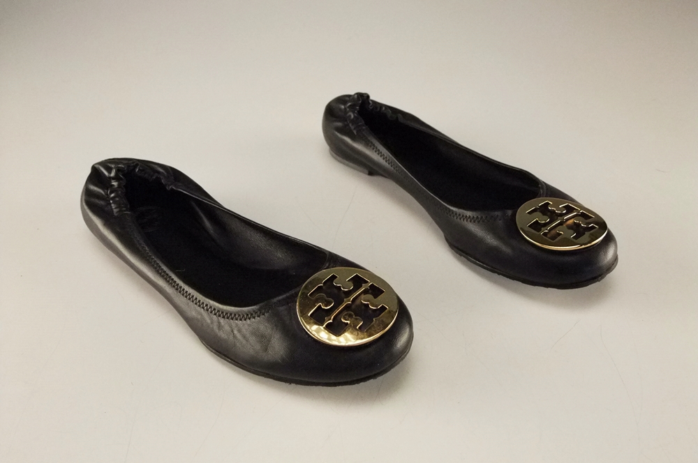 Pair of Tory Burch Black Soft Leather Reva Ballerina Flats