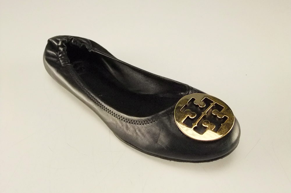 Pair of Tory Burch Black Soft Leather Reva Ballerina Flats