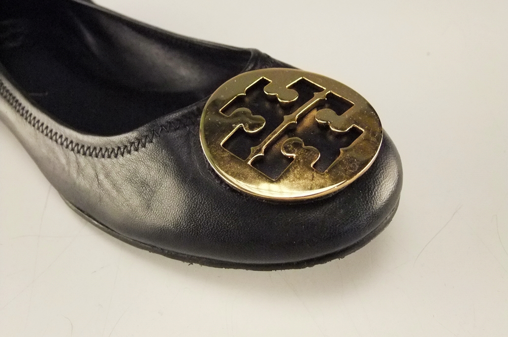 Pair of Tory Burch Black Soft Leather Reva Ballerina Flats
