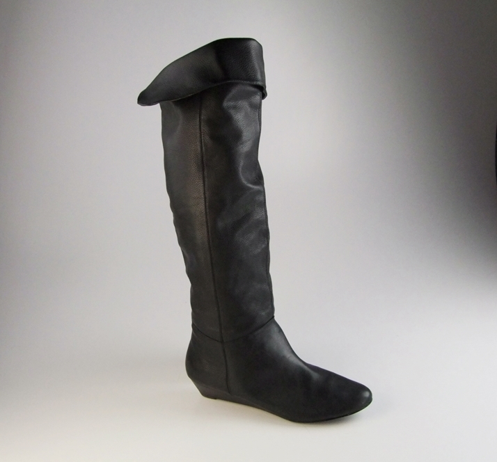 Audrey Brooke Black Soft Leather Tall Knee Length "Pirate" Boots 