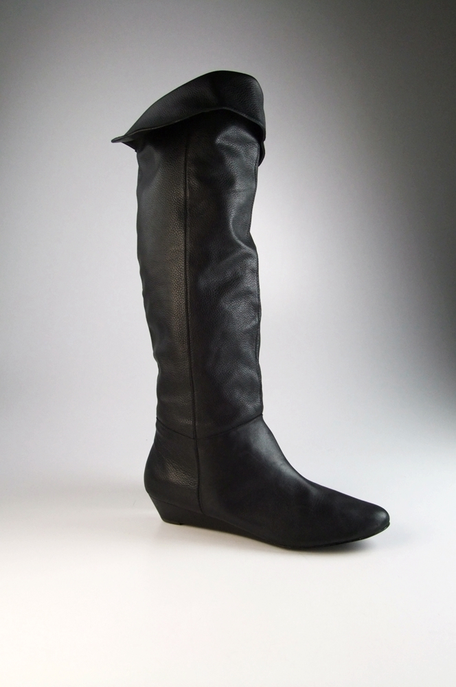 Audrey Brooke Black Soft Leather Tall Knee Length "Pirate" Boots 