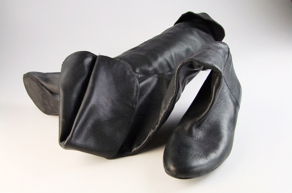 Audrey Brooke Black Soft Leather Tall Knee Length "Pirate" Boots 