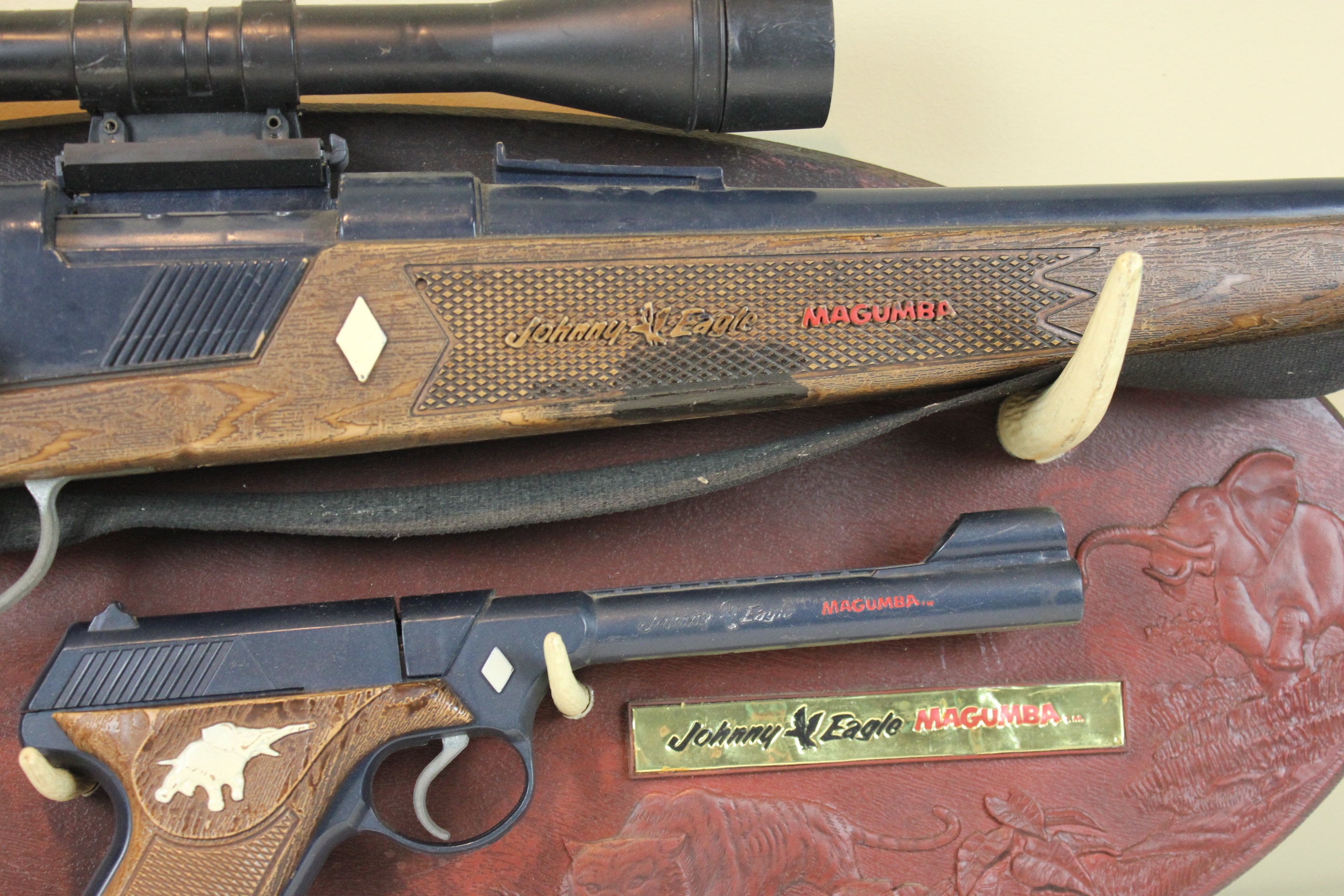 1960s Topper Toys Johnny Eagle Magumba Toy Gun Set with Plaque