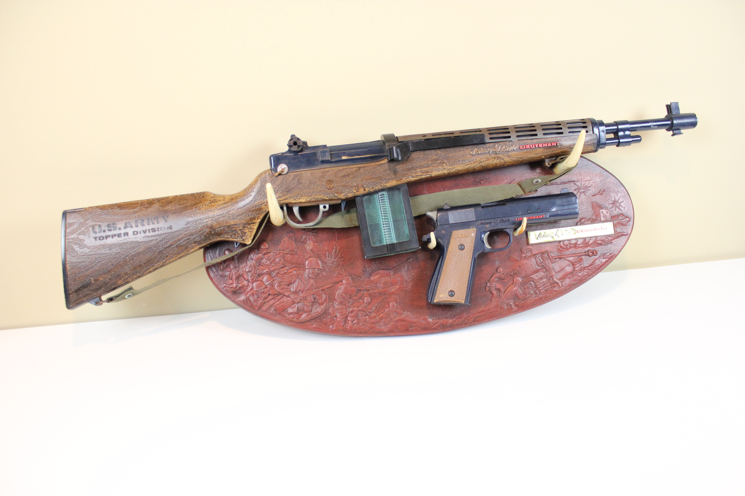 1960s Topper Toys Johnny Eagle Lieutenant Toy Gun Set with Plaque 