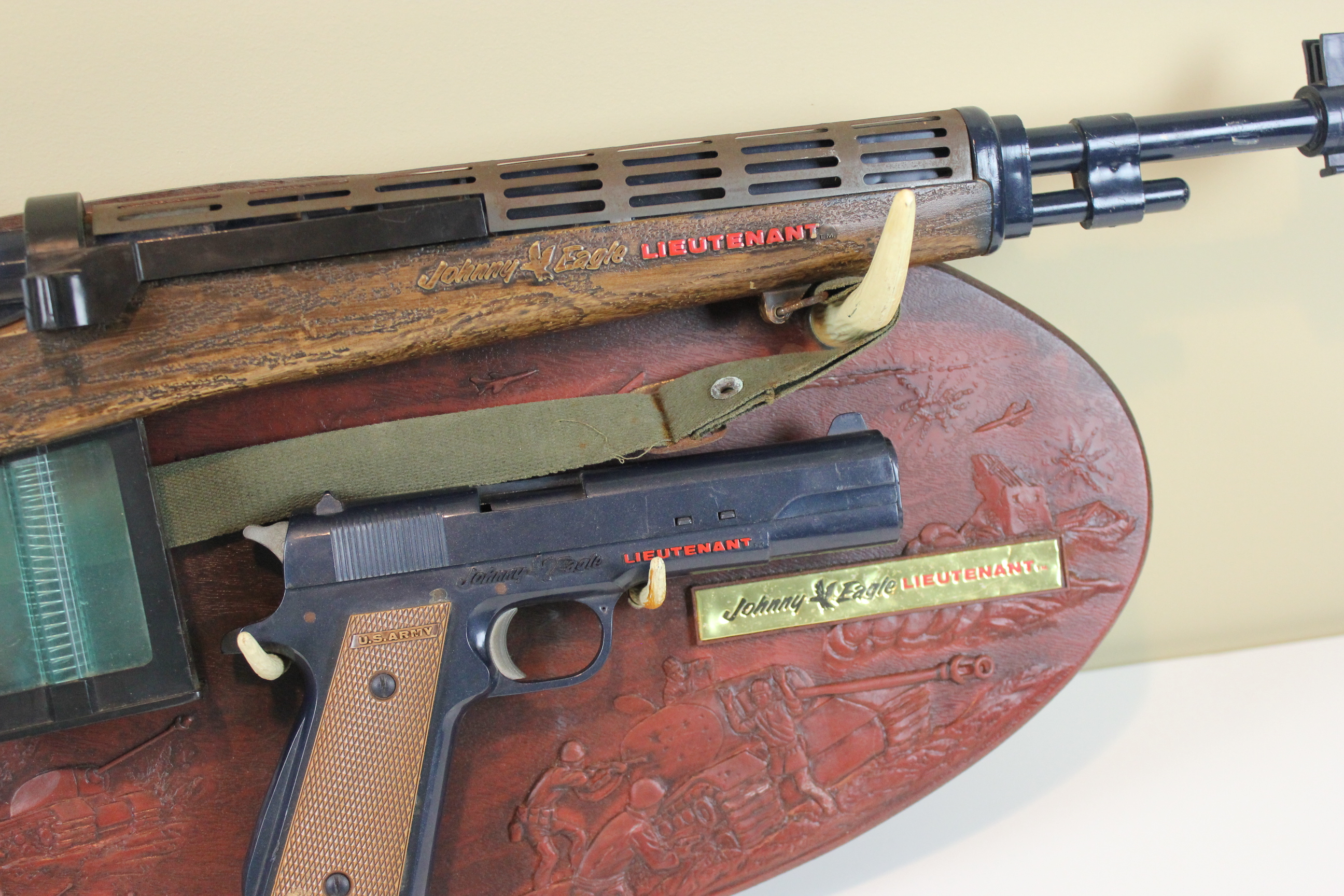 1960s Topper Toys Johnny Eagle Lieutenant Toy Gun Set with Plaque 