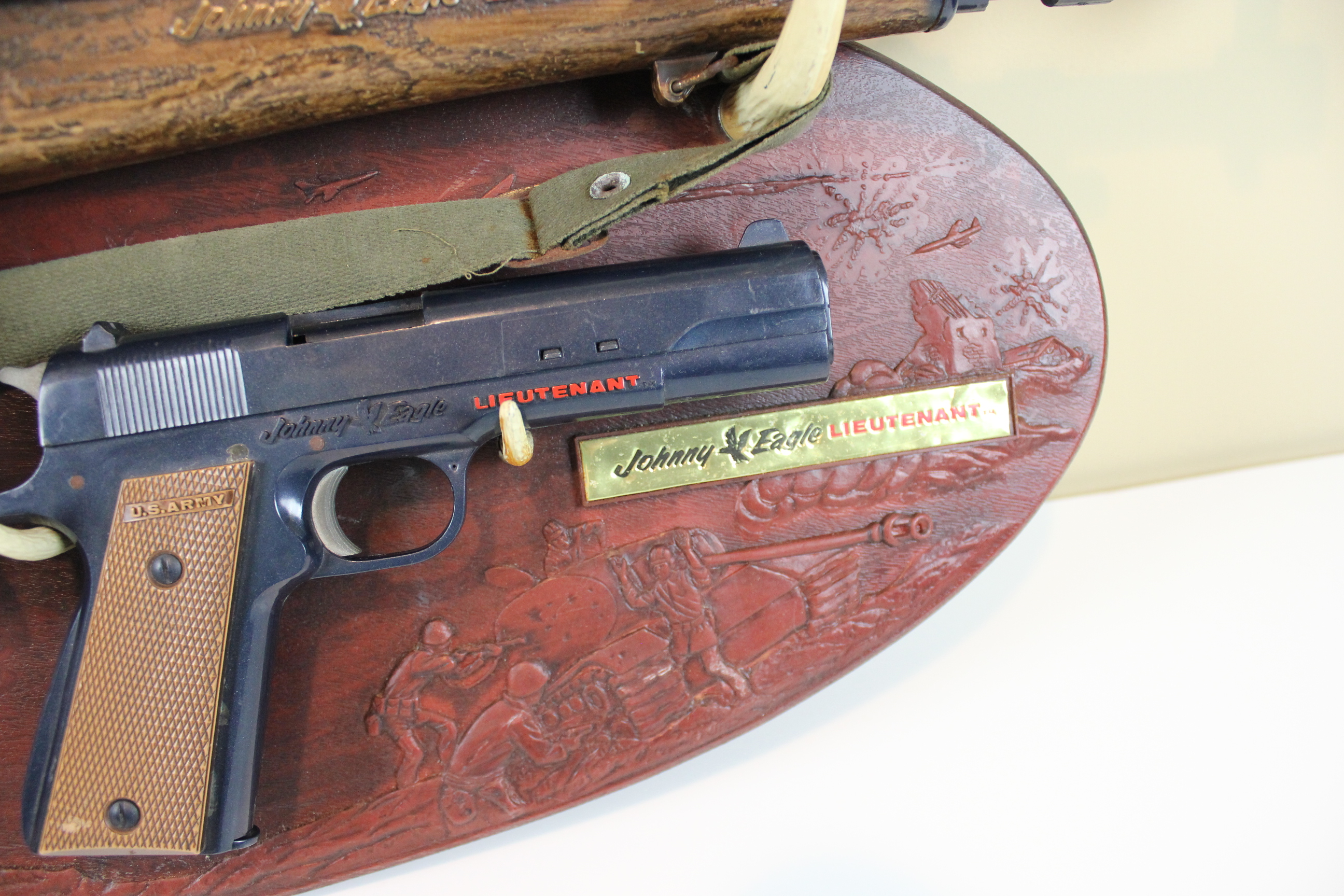 1960s Topper Toys Johnny Eagle Lieutenant Toy Gun Set with Plaque 