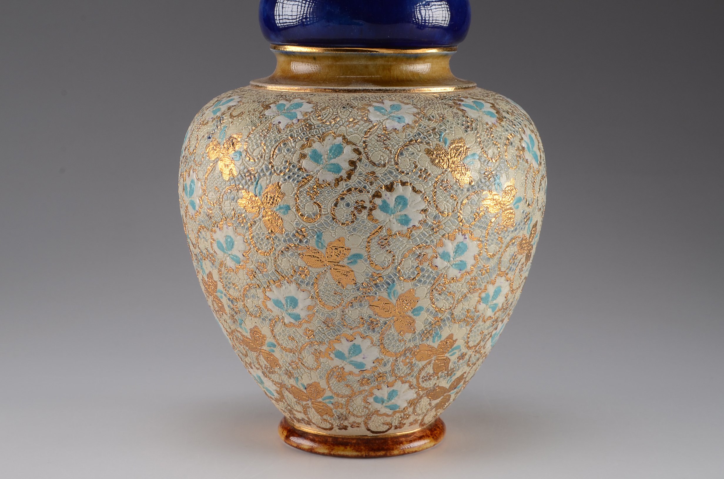 Royal Doulton Cobalt Blue Tall Art Pottery Vase. 1890. Chine/Tapestry.
