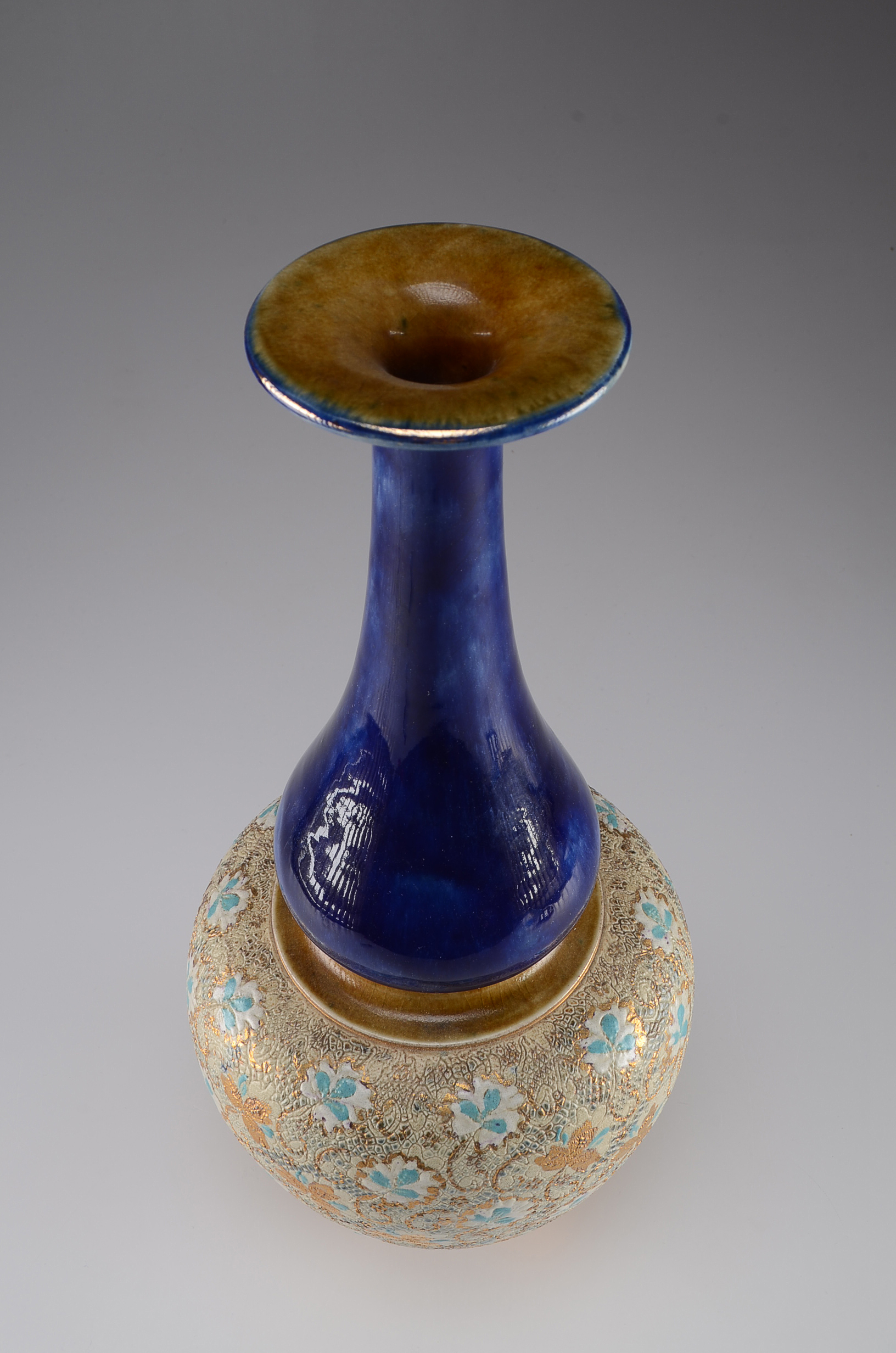 Royal Doulton Cobalt Blue Tall Art Pottery Vase. 1890. Chine/Tapestry.