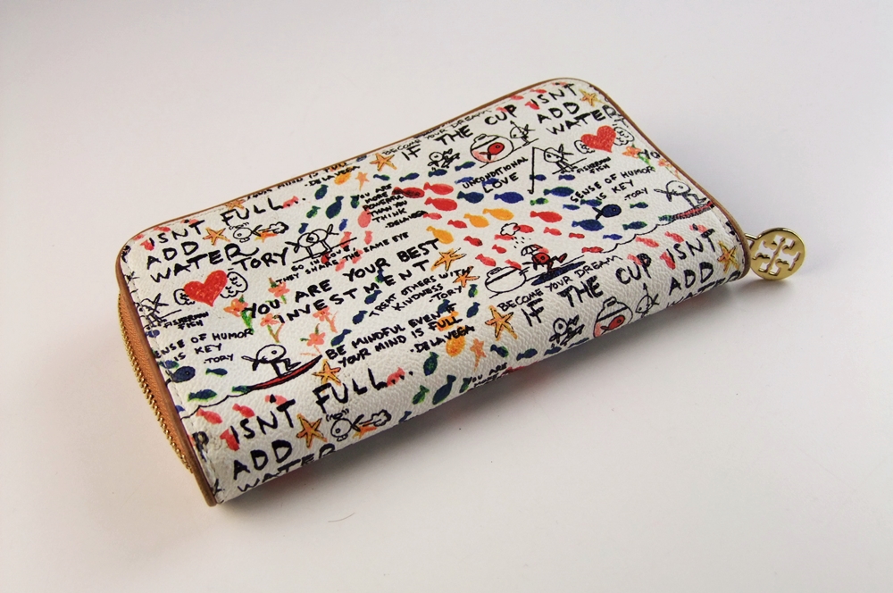 Tory Burch Leather Clutch with Inspirational Multi - Colored Graphics