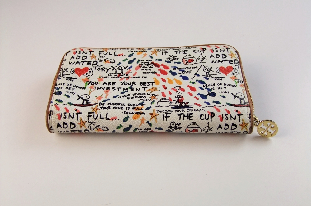 Tory Burch Leather Clutch with Inspirational Multi - Colored Graphics