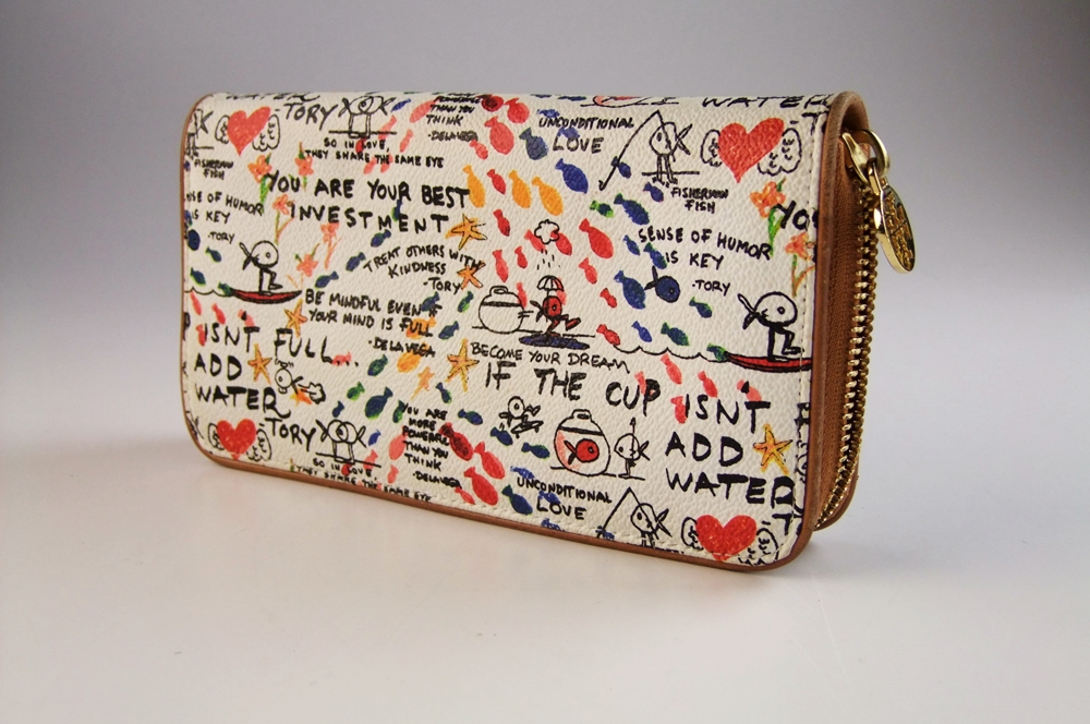 Tory Burch Leather Clutch with Inspirational Multi - Colored Graphics