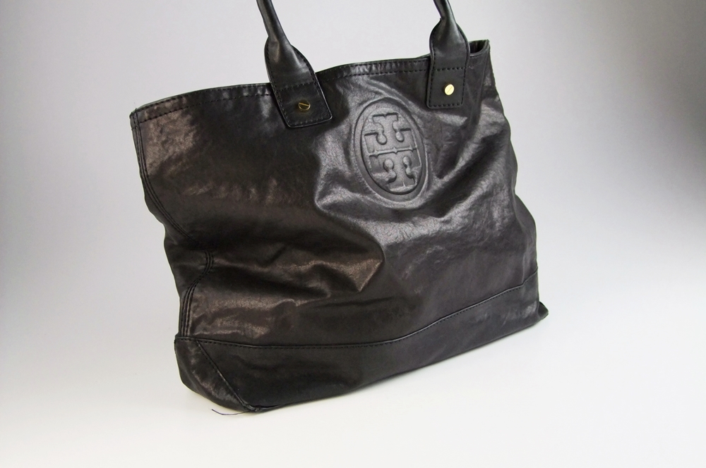 Tory Burch Black Embossed Logo Leather Tote 
