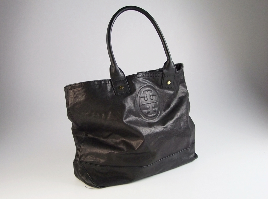 Tory Burch Black Embossed Logo Leather Tote 