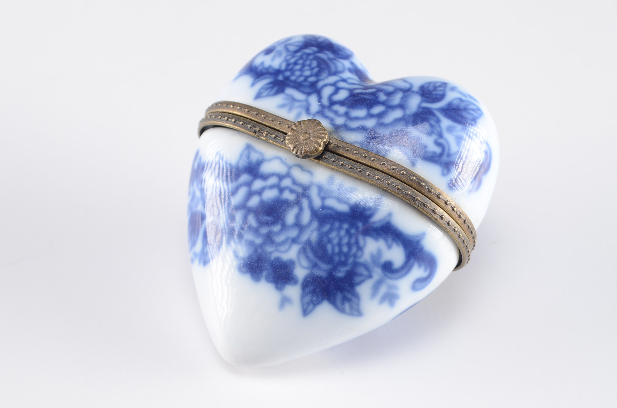 Two Antique Flow Blue Heart Shaped Boxes 