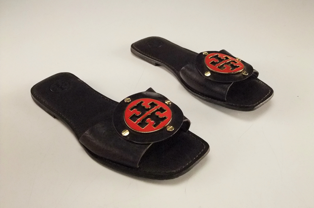 Pair of Tory Burch Leather Gaby Slides in Coconut