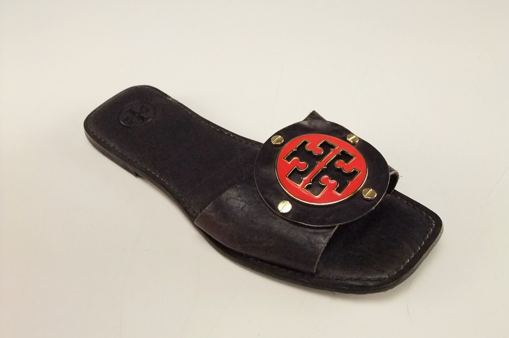 Pair of Tory Burch Leather Gaby Slides in Coconut